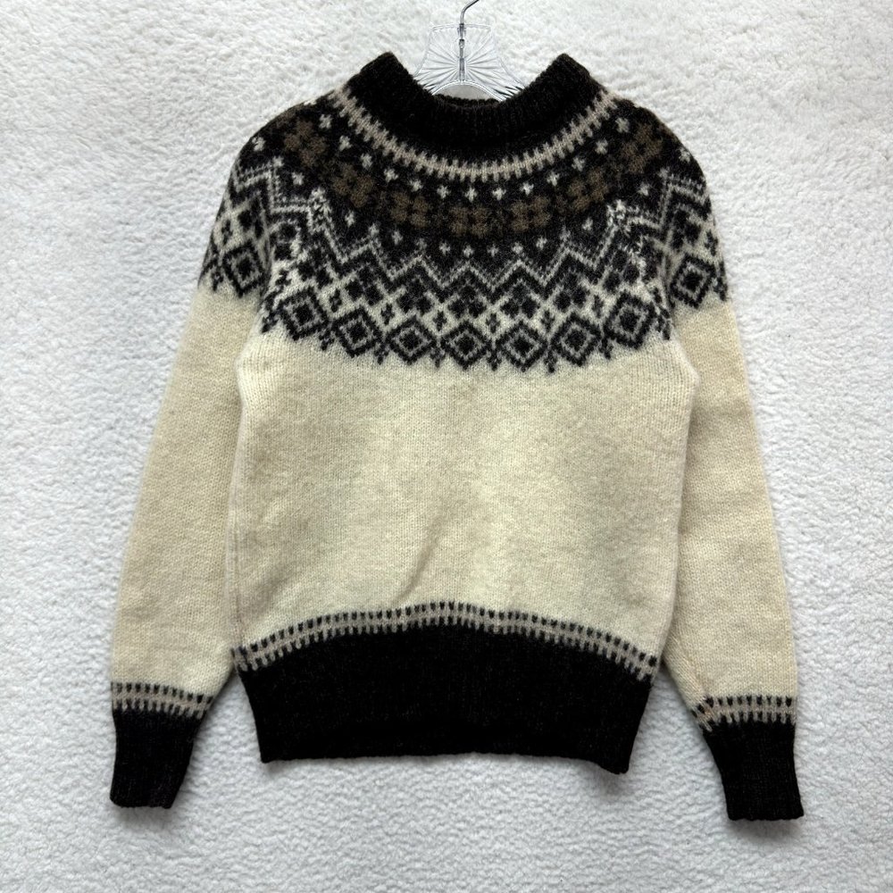 80s 90s Vintage Woolrich Wool Sweater M Medium Womens Ivory Nordic Fair Isle - Picture 1 of 6